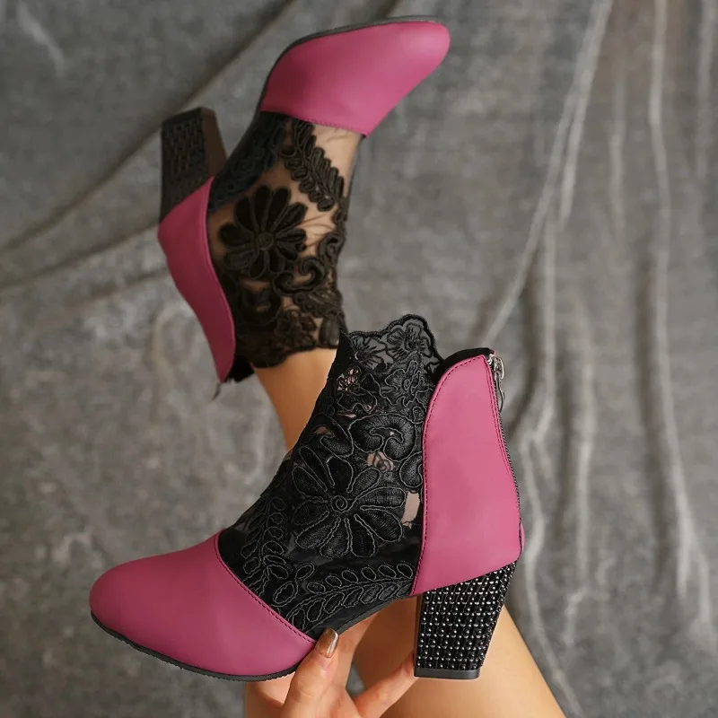 Plus Size Paneled Lace Mesh Heeled Sandals Summer Round Toe Zip Block Heel Roman Booties
Plus Size Paneled Lace Mesh Heeled Sandals Summer Round Toe Zip Block Heel Roman Booties