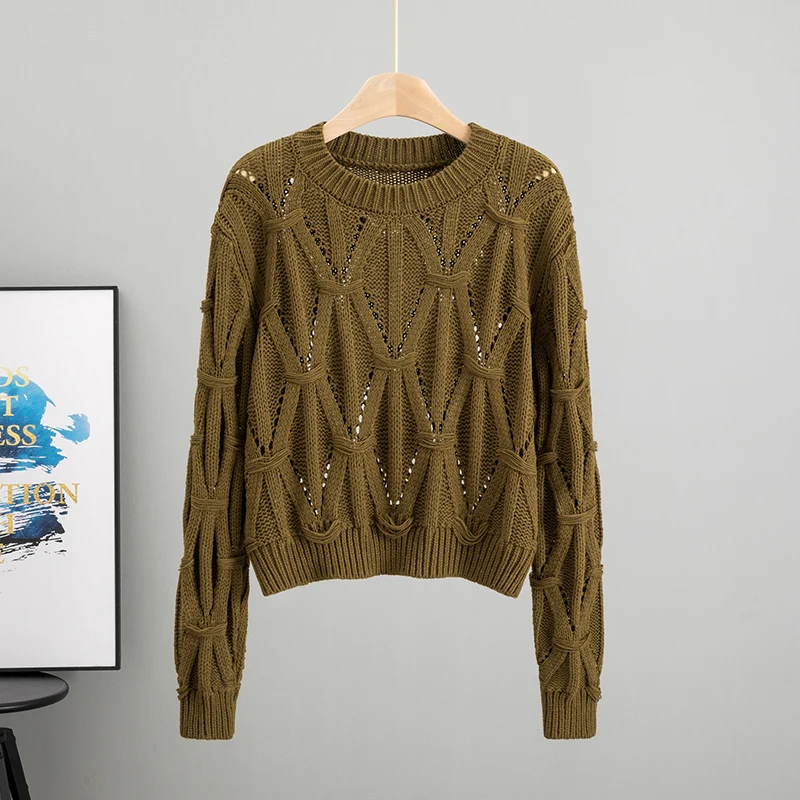 2025 Women's Long Sleeve Top O Neck Knit Lady Autumn Spring Knitted Solid Hollow out Fashion pullover
2025 Women's Long Sleeve Top O Neck Knit Lady Autumn Spring Knitted Solid Hollow out Fashion pullover