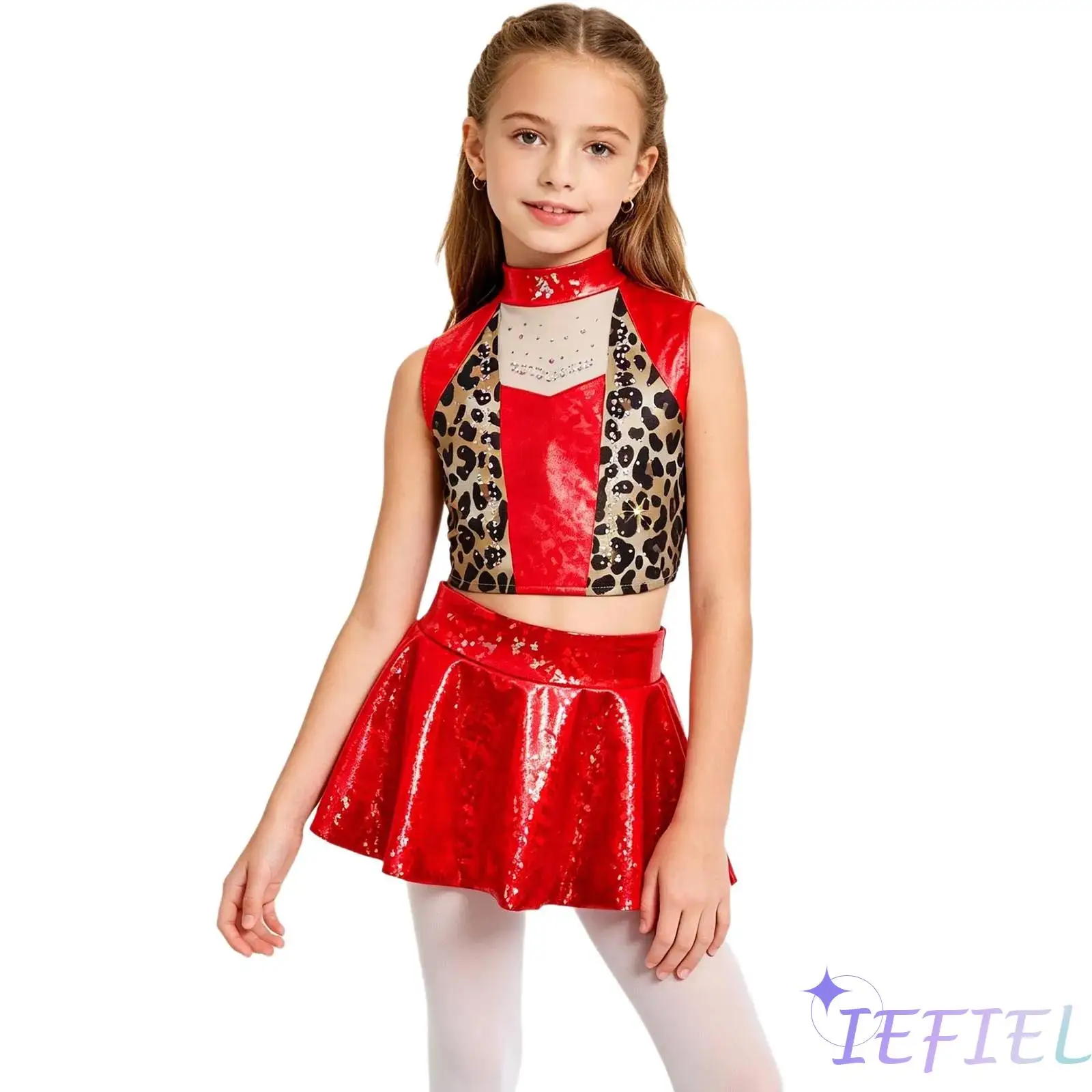 Kids Jazz Dance Set Metallic Gloss Patchwork Sparkly Sleeveless Crop Top with Skirted Bottom for Disco Pageant Performance Wear
Kids Jazz Dance Set Metallic Gloss Patchwork Sparkly Sleeveless Crop Top with Skirted Bottom for Disco Pageant Performance Wear