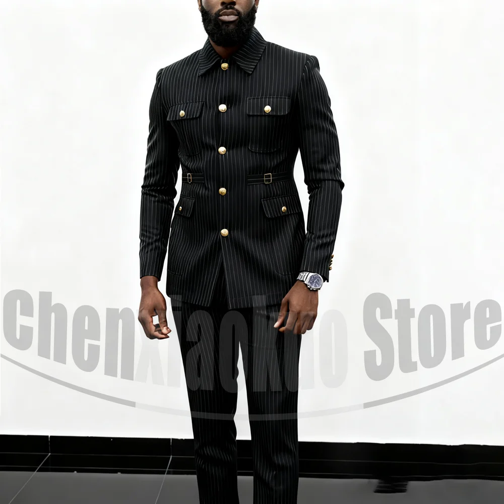 Мужской полосатый костюм, комплект из 2 предметов, однобортный наряд с несколькими карманами, модный деловой повседневный мужской костюм с воротником-стойкой
Мужской полосатый костюм, комплект из 2 предметов, однобортный наряд с несколькими карманами, модный деловой повседневный мужской костюм с воротником-стойкой