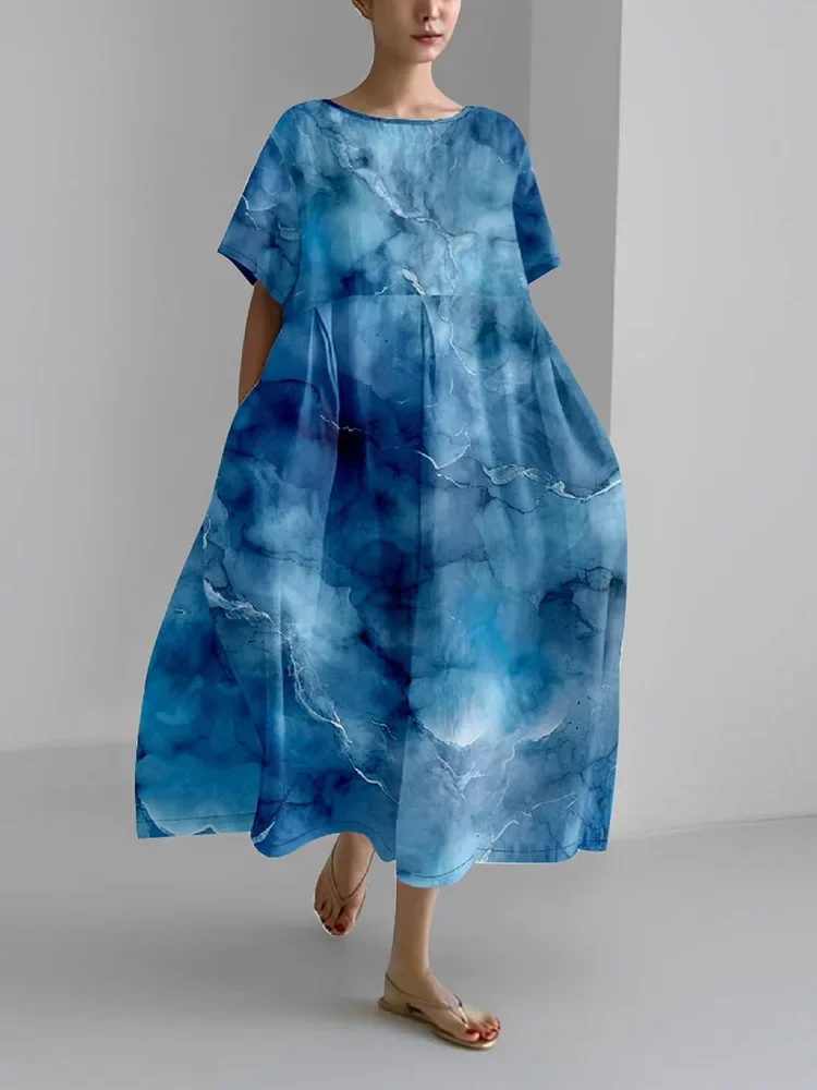 Boho Blue 3D Printed Crew-neck Casual Dress Spring/summer Beach Casual Women's Long Dress Stylish Elegant Knee-length Dress
Boho Blue 3D Printed Crew-neck Casual Dress Spring/summer Beach Casual Women's Long Dress Stylish Elegant Knee-length Dress