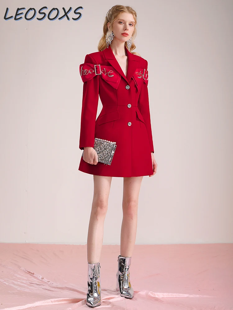 Fall 2023 New Suit Dress Women's OL Commuter Elegant Hot Rhinestone Bow Simple Slim Waist Fitted Red Dress Office Ladies Vestido
Fall 2023 New Suit Dress Women's OL Commuter Elegant Hot Rhinestone Bow Simple Slim Waist Fitted Red Dress Office Ladies Vestido
