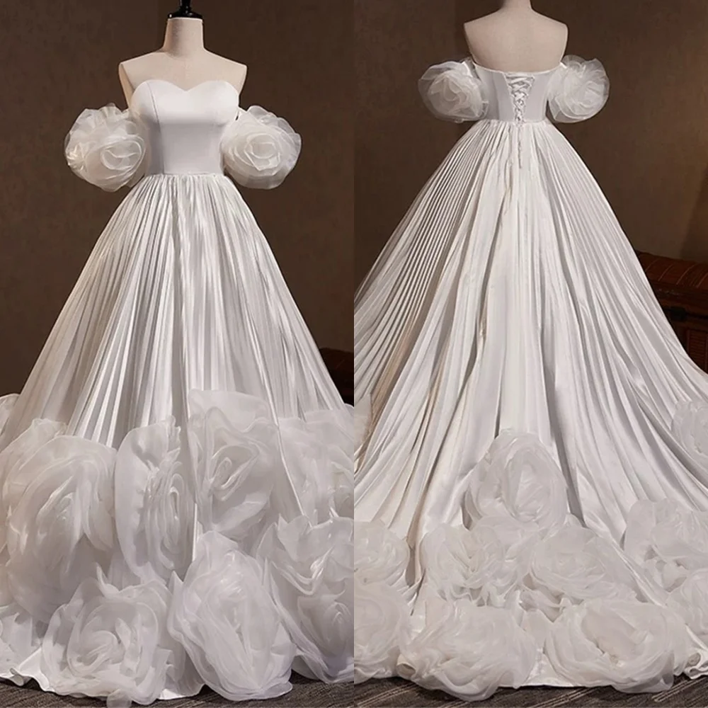 Customized Modern White Satin Evening Dress Formal Strapless Off the Shoulder Sleeveless Lace Up Back Flowers Wedding Dress
Customized Modern White Satin Evening Dress Formal Strapless Off the Shoulder Sleeveless Lace Up Back Flowers Wedding Dress