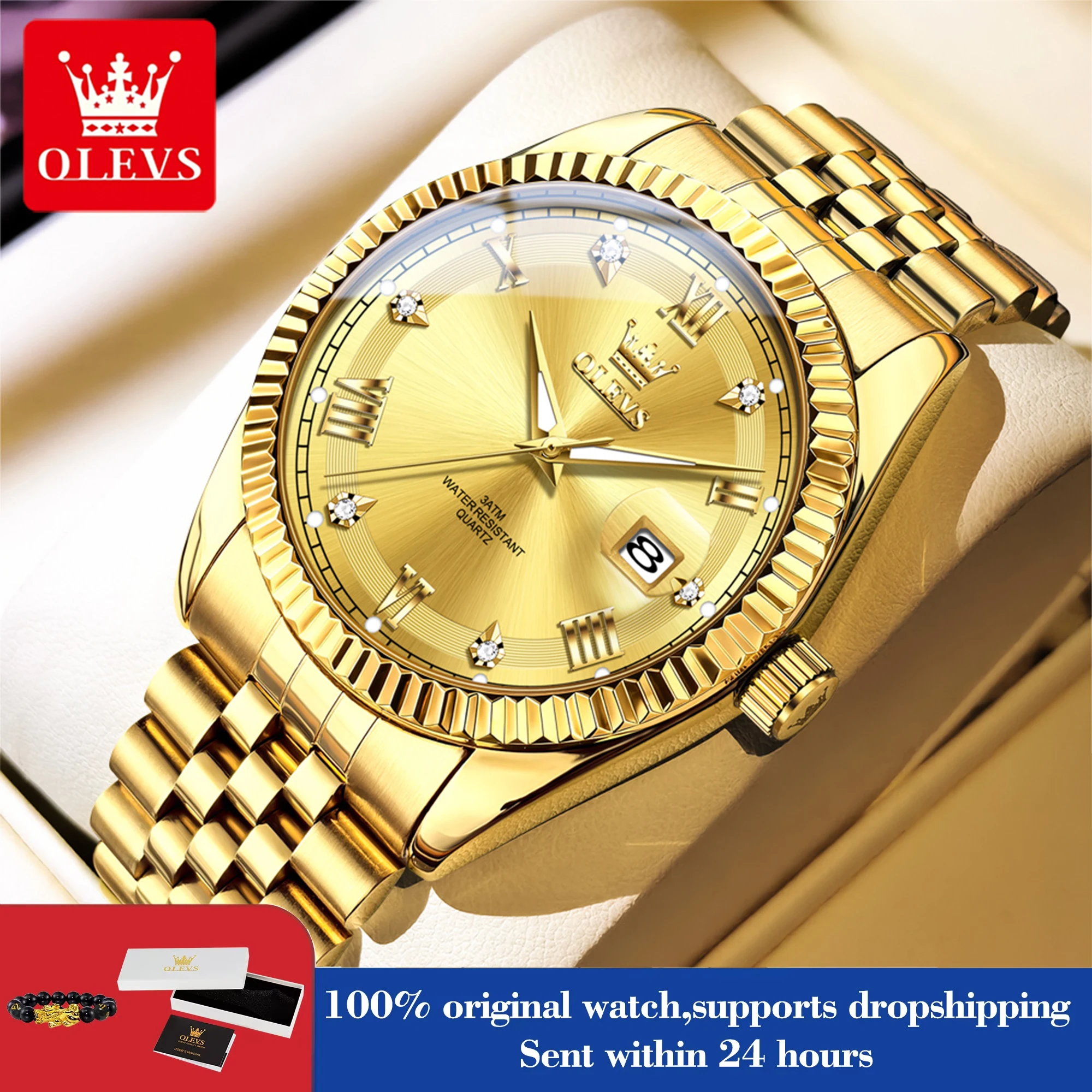 OLEVS Luxury Gold Quartz Watches For Man Original Chronograph Date Stainless Steel Waterproof Luminous Top Brand Mens Watch 5680
OLEVS Luxury Gold Quartz Watches For Man Original Chronograph Date Stainless Steel Waterproof Luminous Top Brand Mens Watch 5680