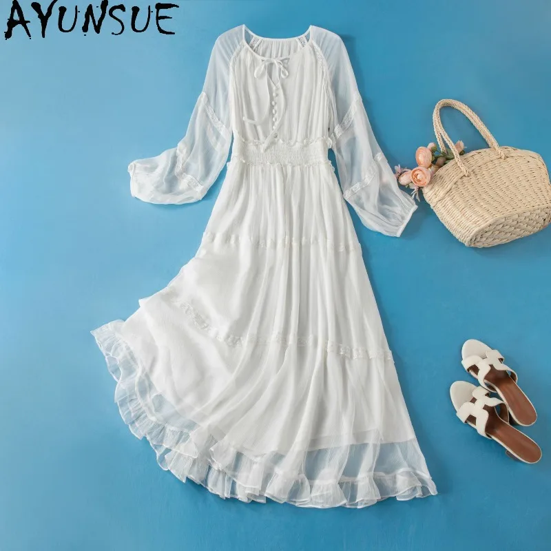 AYUNSUE 100% Silk Dresses for Women Elegant Fairy White Dress 2026 Woman Solid Color Spring Summer Dresses Woman Clothes Vestido
AYUNSUE 100% Silk Dresses for Women Elegant Fairy White Dress 2026 Woman Solid Color Spring Summer Dresses Woman Clothes Vestido