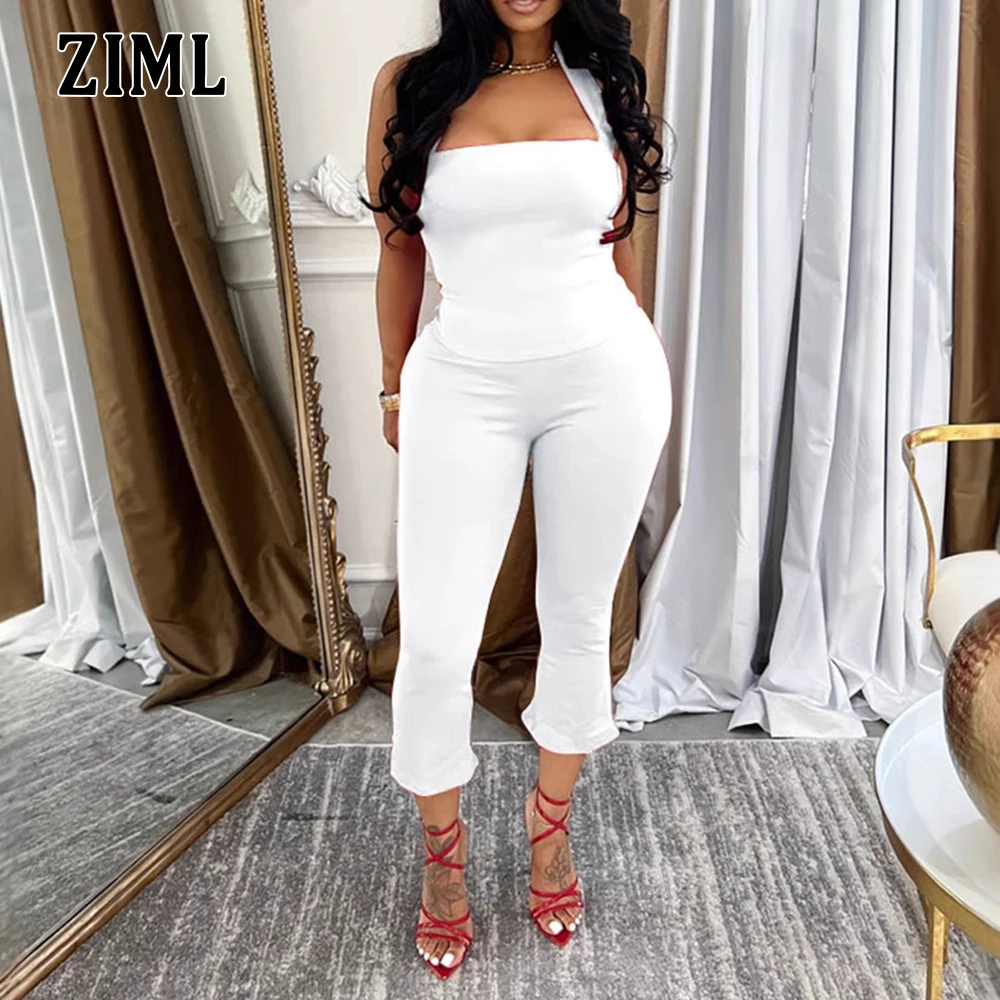 ZIML Solid Two Piece Sets for Women Halter Sleeveless Spliced Lace Up Short Tops High Waist Pants Slimming Chic Set Female New
ZIML Solid Two Piece Sets for Women Halter Sleeveless Spliced Lace Up Short Tops High Waist Pants Slimming Chic Set Female New