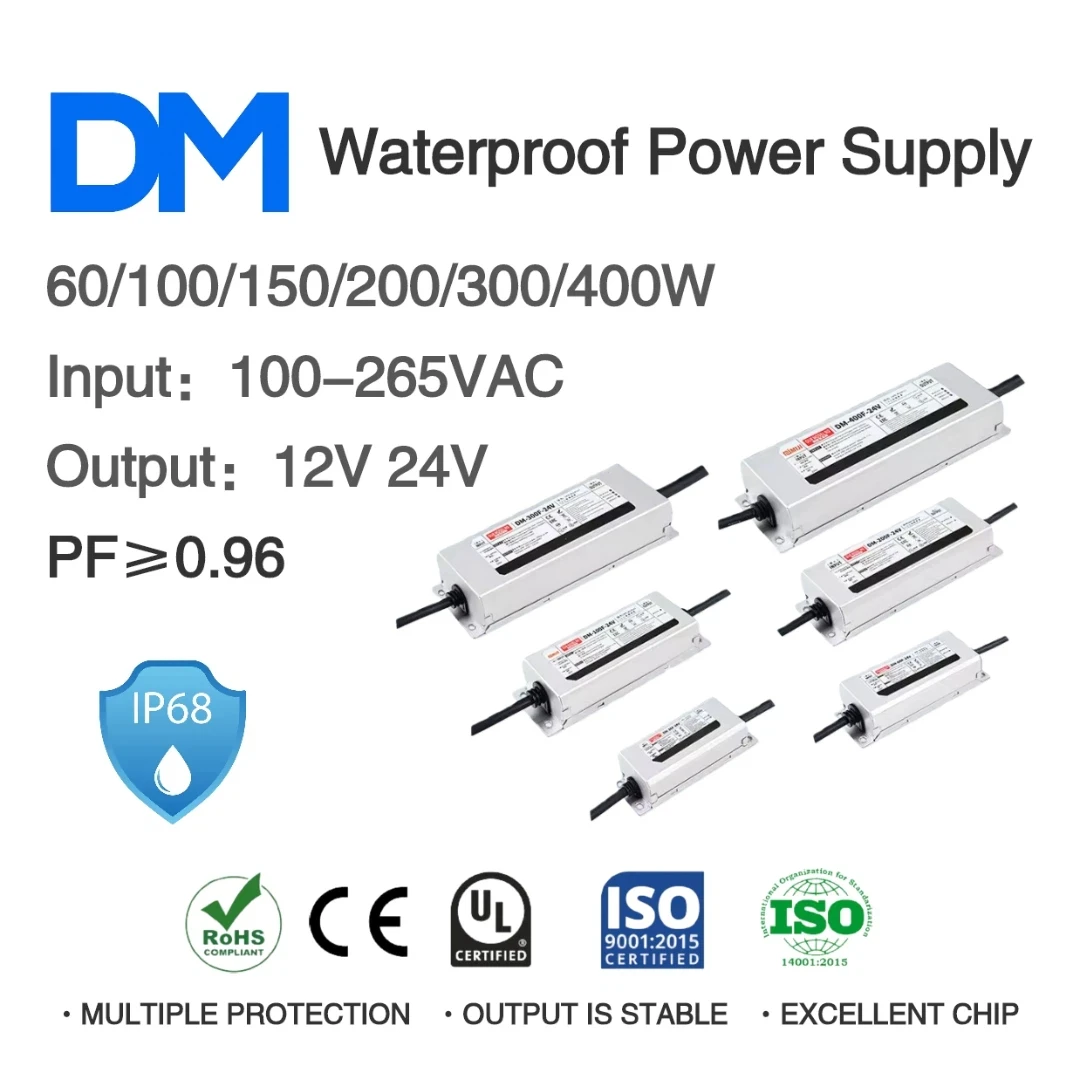 AC100-265V to DC12V/24V 60W100W150W200W300W400W PF≥0.96 IP68 Waterproof Switching Power Supply 100% Power Load LED Light Driver
AC100-265V to DC12V/24V 60W100W150W200W300W400W PF≥0.96 IP68 Waterproof Switching Power Supply 100% Power Load LED Light Driver