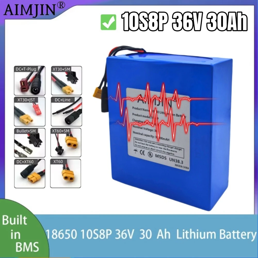 18650 Lithium-Ion Battery Pack 10S8P 36V 30000mAh 500-1000W Suitable for Electric Scooters Vehicles Bicycles with BMS
18650 Lithium-Ion Battery Pack 10S8P 36V 30000mAh 500-1000W Suitable for Electric Scooters Vehicles Bicycles with BMS