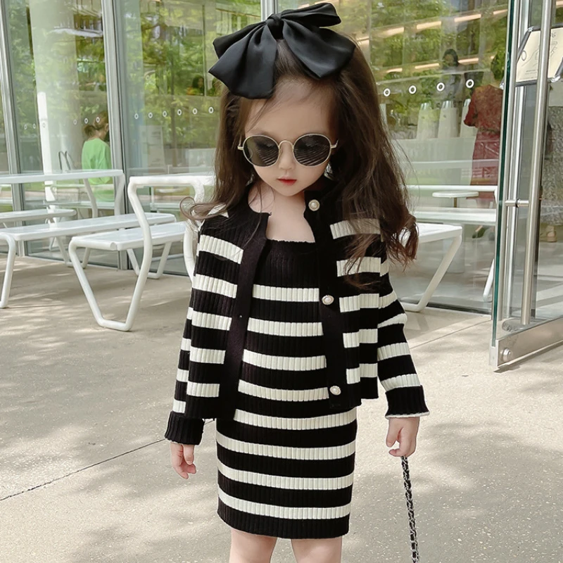 Girls Clothes Fashion Spring Autumn Girls 2pcs Clothes Set Girl Knitwear Outwear Coat+Tank-Dress Kids Children Striped Suit
Girls Clothes Fashion Spring Autumn Girls 2pcs Clothes Set Girl Knitwear Outwear Coat+Tank-Dress Kids Children Striped Suit