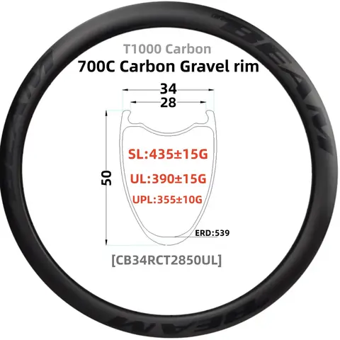 Rims Gravel Carbon Carbonbeam Gravel 390G 700C Wide 34mm(inner 28mm) Tubeless Carbon Road Rims Depth 45mm 50mm 700c Road Gravel Carbon Wheel