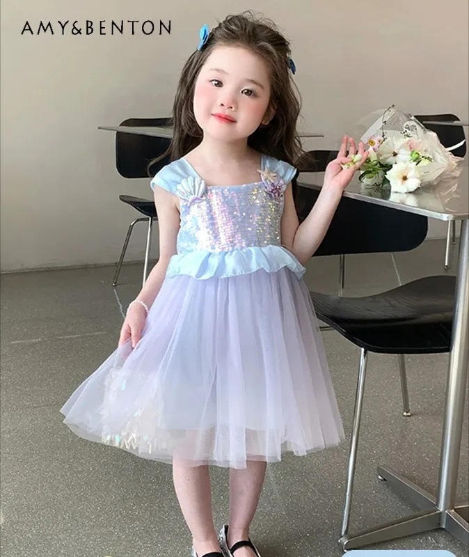 Girls' Sleeveless Mermaid Princess Dress with Sequin Top Fluffy Tulle Dress Perfect for Birthday Parties Cosplay Girls Clothes
Girls' Sleeveless Mermaid Princess Dress with Sequin Top Fluffy Tulle Dress Perfect for Birthday Parties Cosplay Girls Clothes
