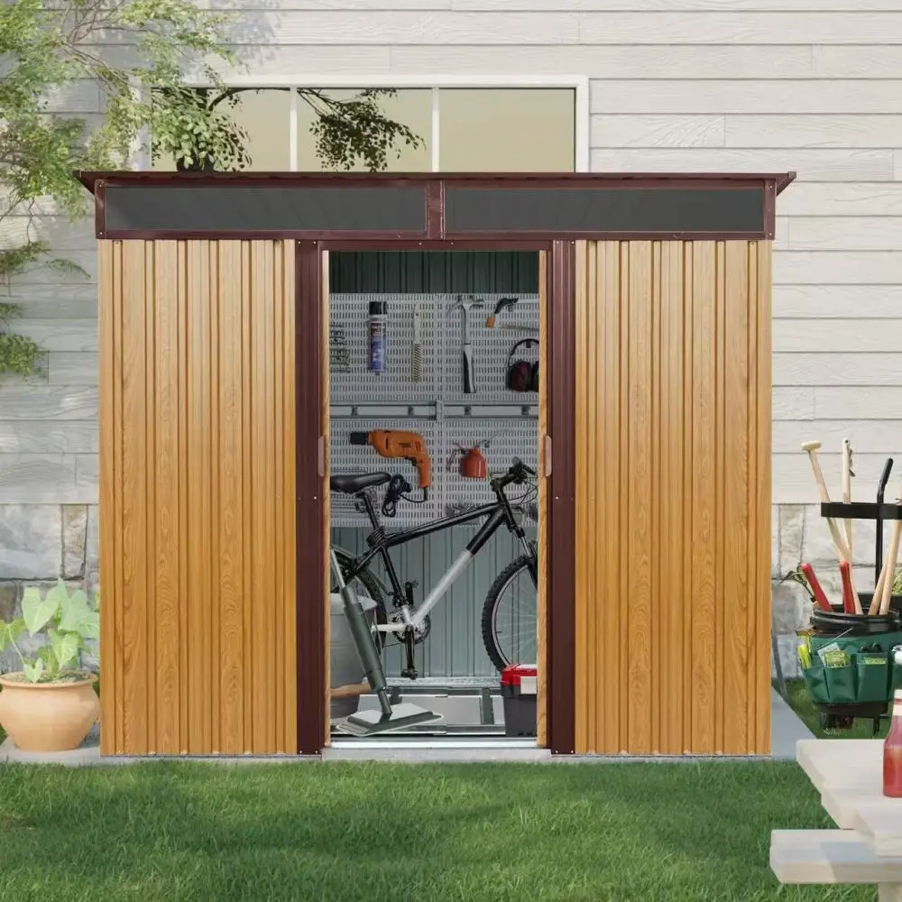 8ft x 6ft Outdoor Metal Storage with Lockable Sliding Doors and Transparent plate for Garden, Lawn (Coffee)
8ft x 6ft Outdoor Metal Storage with Lockable Sliding Doors and Transparent plate for Garden, Lawn (Coffee)