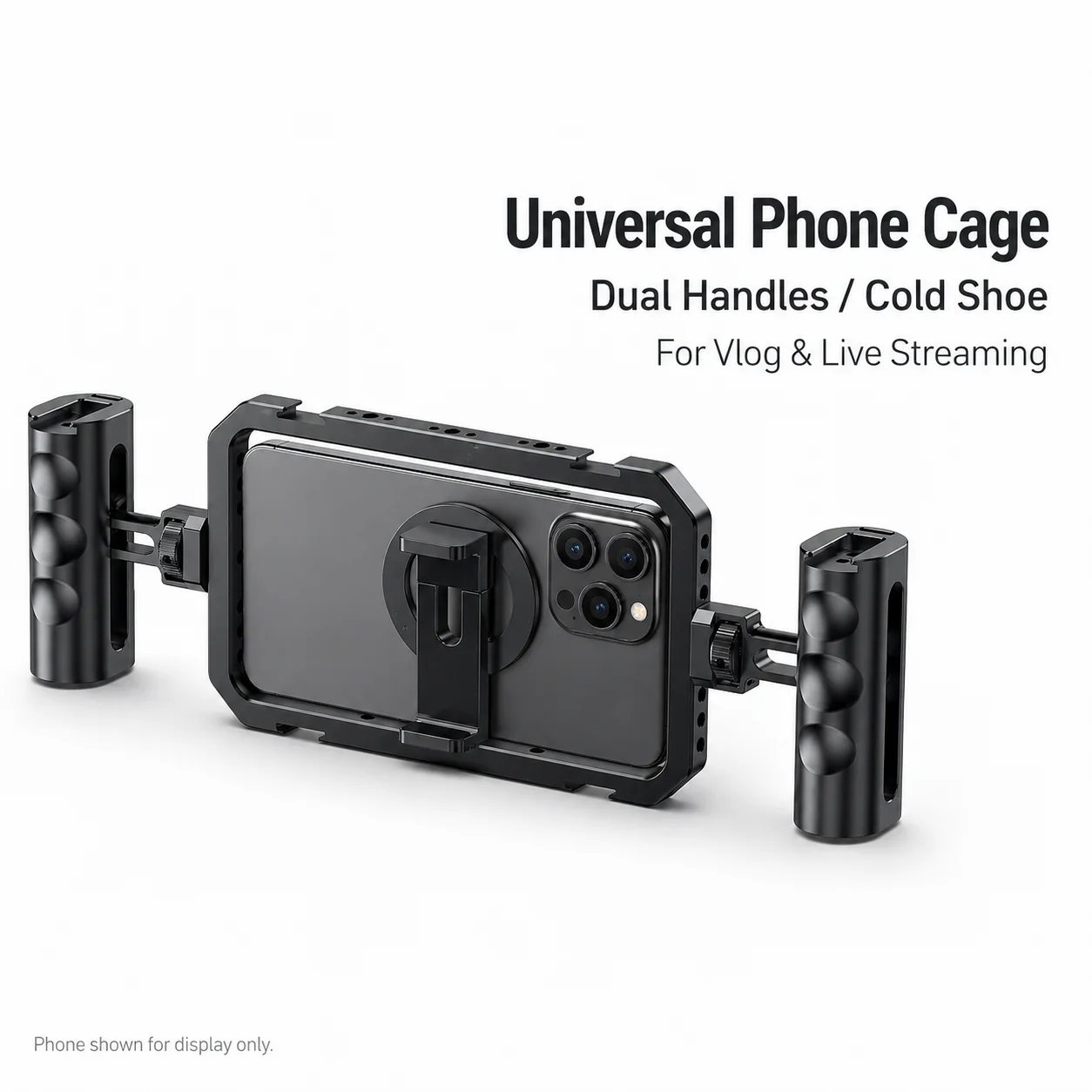 Universal Aluminum Alloy Phone Cage for IPhone Samsung, with Dual Handles, Cold Shoe Mount, 1/4 Screw Holes for Vlog
Universal Aluminum Alloy Phone Cage for IPhone Samsung, with Dual Handles, Cold Shoe Mount, 1/4 Screw Holes for Vlog