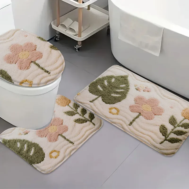 3PCS Floral Bath Mat Set: U-Shaped Absorbent Flannel with Anti-Slip Back for Toilet & Bathtub
3PCS Floral Bath Mat Set: U-Shaped Absorbent Flannel with Anti-Slip Back for Toilet & Bathtub