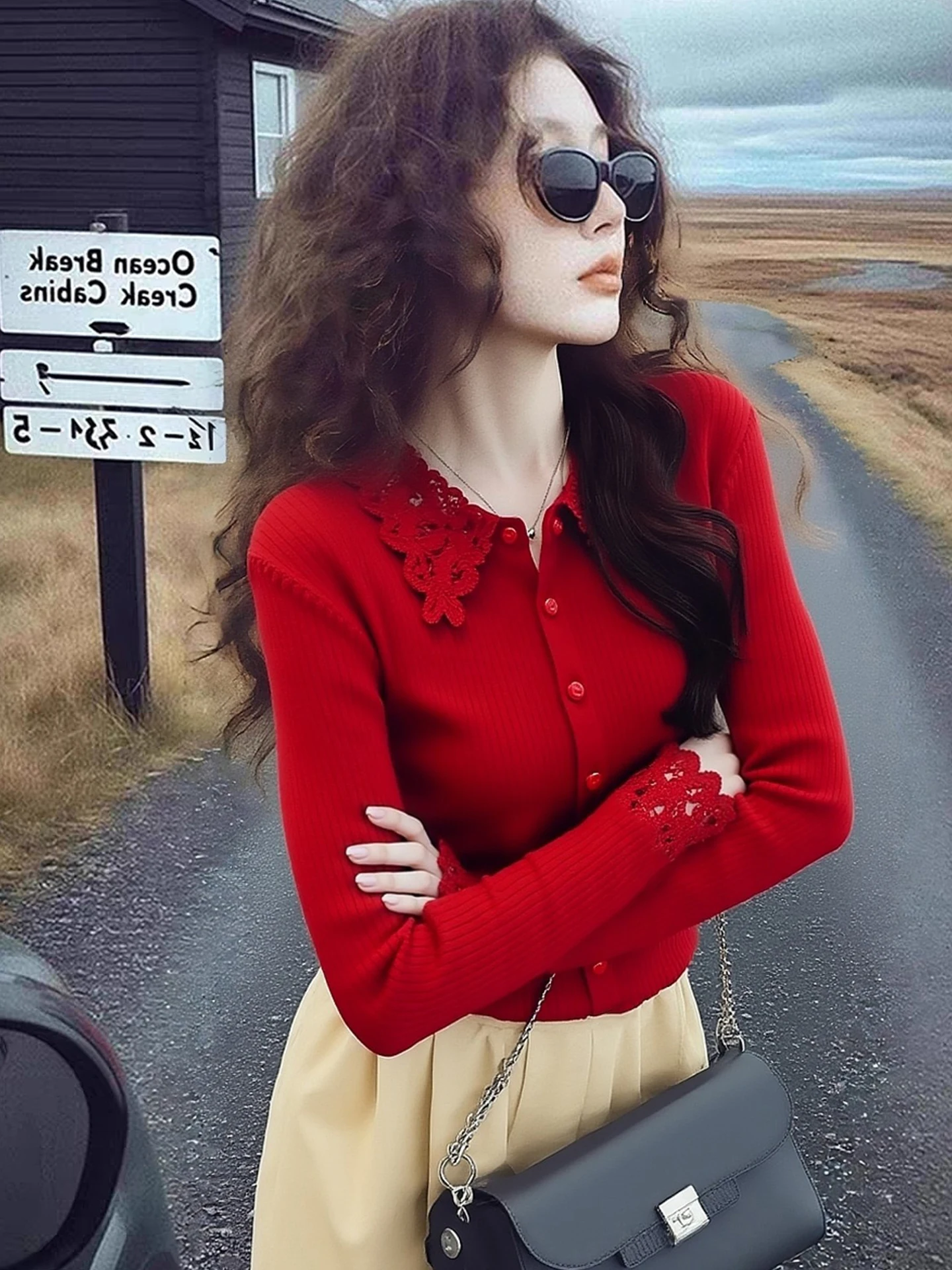 Elegant Red Knitted Sweater with Hook Flowers Long Sleeve Turn-down Collar Skin-friendly Premium Quality Ladies Fashion Top
Elegant Red Knitted Sweater with Hook Flowers Long Sleeve Turn-down Collar Skin-friendly Premium Quality Ladies Fashion Top