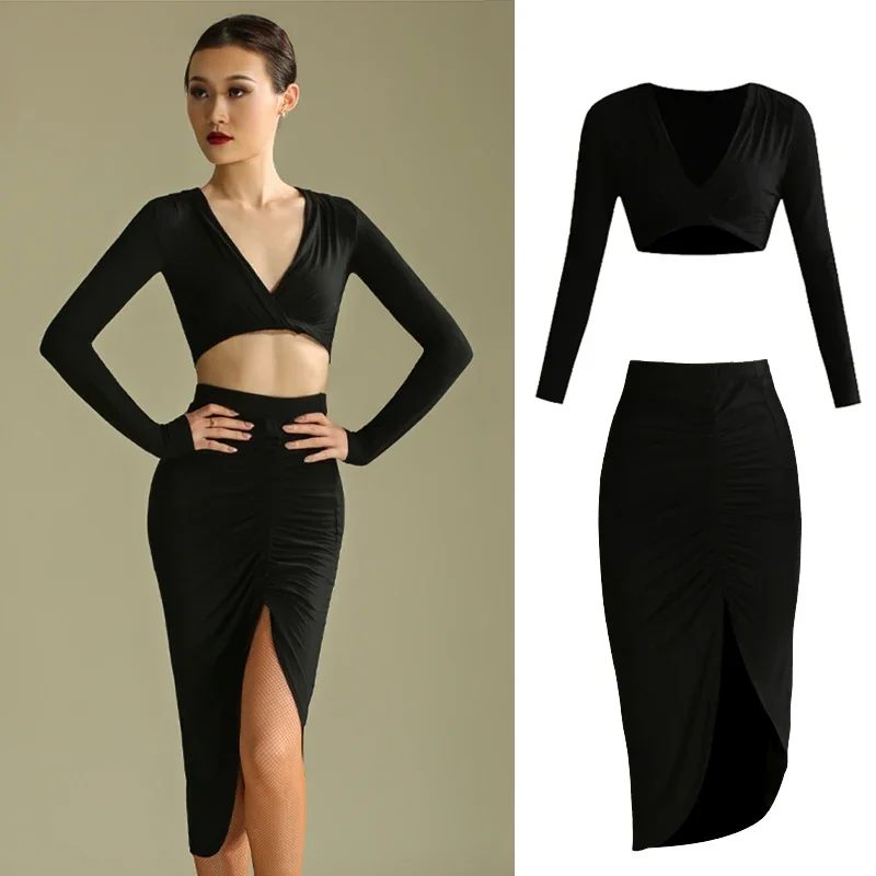 New Latin Dance Clothes For Women Long Sleeve Tops Black Skirts Sexy V Neck Slit Salsa Dance Costume Practice Dress Suit Adult
New Latin Dance Clothes For Women Long Sleeve Tops Black Skirts Sexy V Neck Slit Salsa Dance Costume Practice Dress Suit Adult