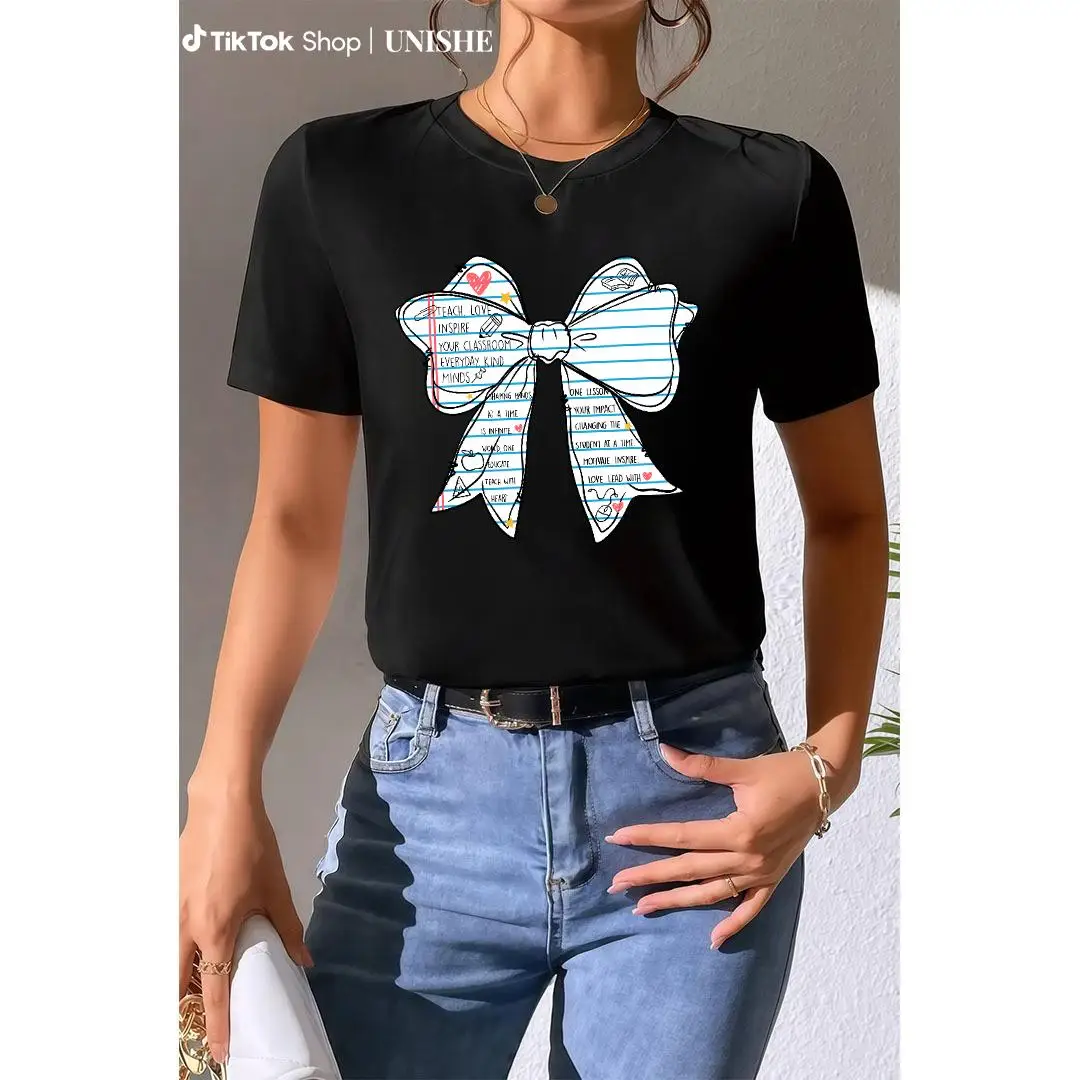 T - Shirt With A Bow - Shaped Design Made Of Handwritten Notes, Perfect For Those Who Love Unique, Artsy Graphics
T - Shirt With A Bow - Shaped Design Made Of Handwritten Notes, Perfect For Those Who Love Unique, Artsy Graphics