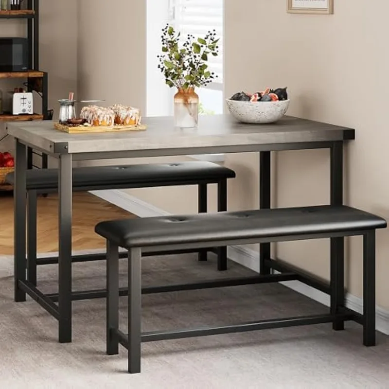 Dining Table Set for 4, Rectangular Dining Room Table Set with 2 Upholstered Benches, 3 Piece Kitchen Table Set for Small Space
Dining Table Set for 4, Rectangular Dining Room Table Set with 2 Upholstered Benches, 3 Piece Kitchen Table Set for Small Space