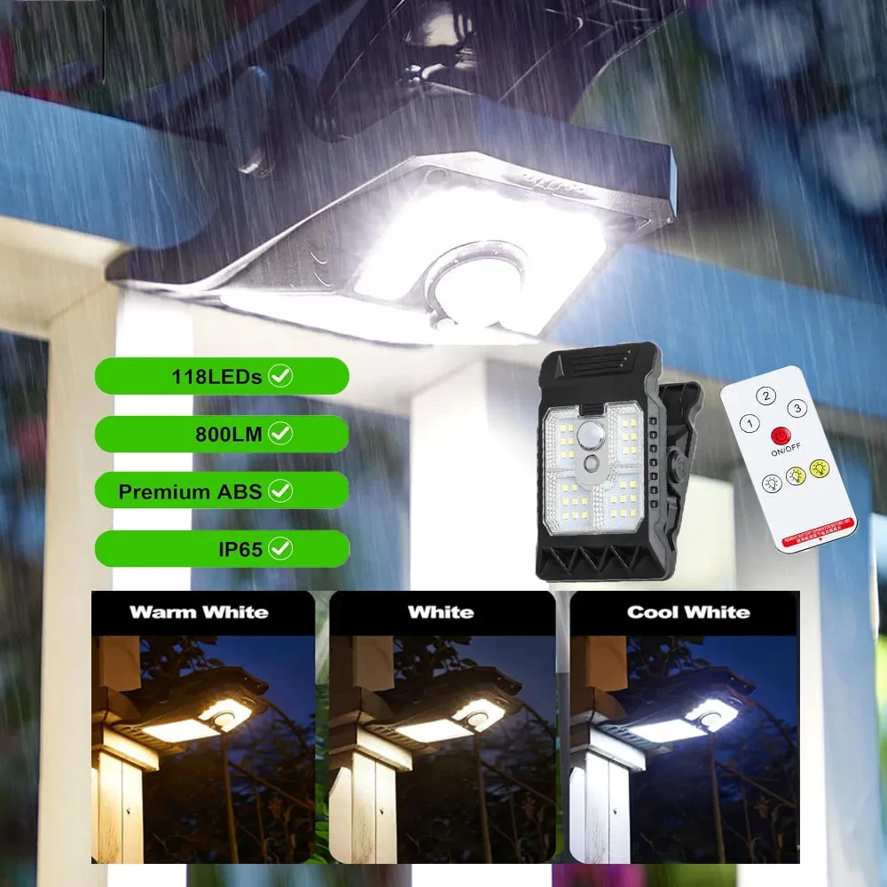 Solar Outdoor Clip Light LED Motion Sensor 3 Colors Wall Lamp Rechargeable With Remote Control Waterproof For Garden Light
Solar Outdoor Clip Light LED Motion Sensor 3 Colors Wall Lamp Rechargeable With Remote Control Waterproof For Garden Light
