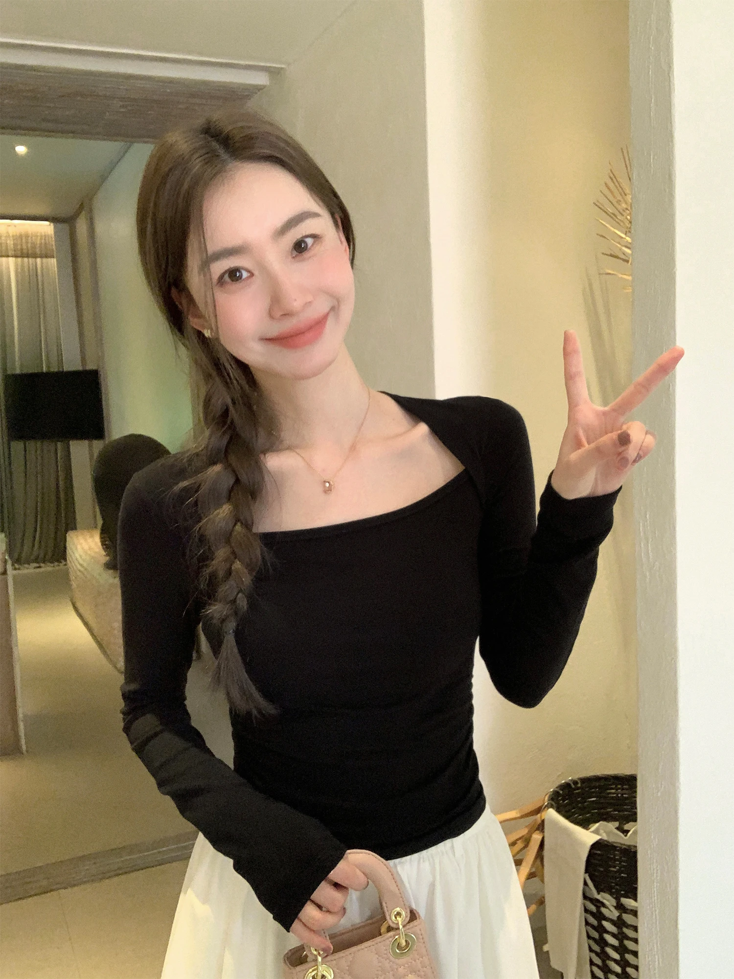 Pusumede Square Collar Long Sleeve T-Shirt Women Slim Fit Short Style Exposing Clavicle Top Fashionable Casual Wear
Pusumede Square Collar Long Sleeve T-Shirt Women Slim Fit Short Style Exposing Clavicle Top Fashionable Casual Wear