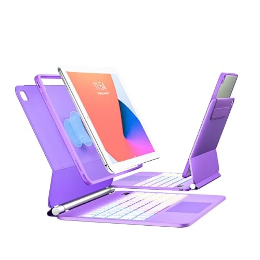 iPad 9th/8th/7th Gen 10.2 inch case with keyboard trackpad floating rainbow backlit keypad cantilever magnetic cover purple
iPad 9th/8th/7th Gen 10.2 inch case with keyboard trackpad floating rainbow backlit keypad cantilever magnetic cover purple