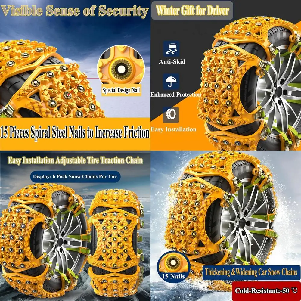 Snow Chains for Car Tires 6 Pack, Emergency Anti Slip Tire Chains for SUV/Trucks/ATV, Adjustable Universal Winter Security Chain
Snow Chains for Car Tires 6 Pack, Emergency Anti Slip Tire Chains for SUV/Trucks/ATV, Adjustable Universal Winter Security Chain