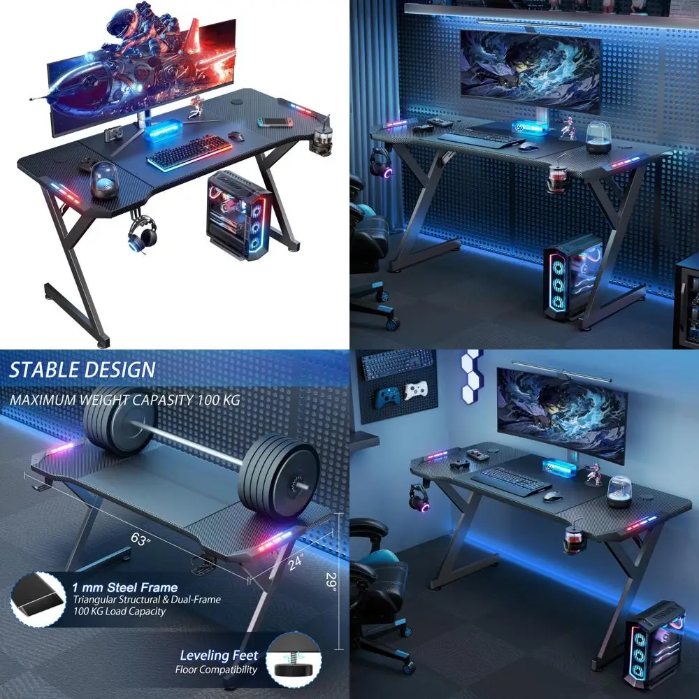 63 Inch LED Gaming Desk, Ergonomic Home Office Desk with Large Carbon Fiber Top
63 Inch LED Gaming Desk, Ergonomic Home Office Desk with Large Carbon Fiber Top