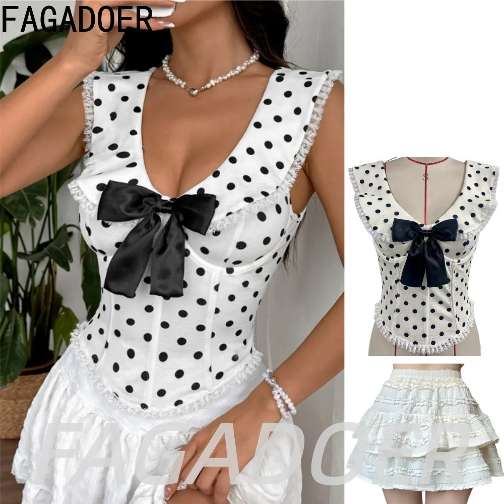 FAGADOER French Polka Dot Mini Skirt Two Piece Sets Fashion Sweet Girl Bow Lace Patchwork Crop Top and Bubble Puff Skirt Outfits
FAGADOER French Polka Dot Mini Skirt Two Piece Sets Fashion Sweet Girl Bow Lace Patchwork Crop Top and Bubble Puff Skirt Outfits