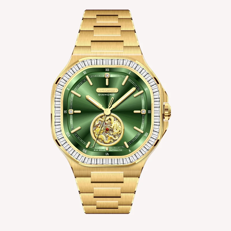 MIGE brand Square business steel mechanical watch man japan movement waterproof automatic Diamond-studded bezel green dial watch
MIGE brand Square business steel mechanical watch man japan movement waterproof automatic Diamond-studded bezel green dial watch