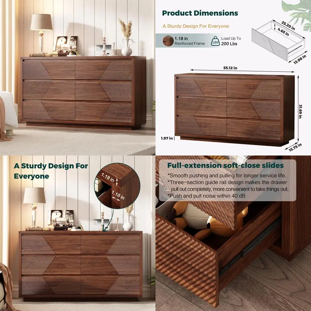 Contemporary Storage Chest with 6 Drawers, Clothing Organizer, Spacious Cabinet for Living Spaces and Bedrooms, Multipurpose Dre
Contemporary Storage Chest with 6 Drawers, Clothing Organizer, Spacious Cabinet for Living Spaces and Bedrooms, Multipurpose Dre