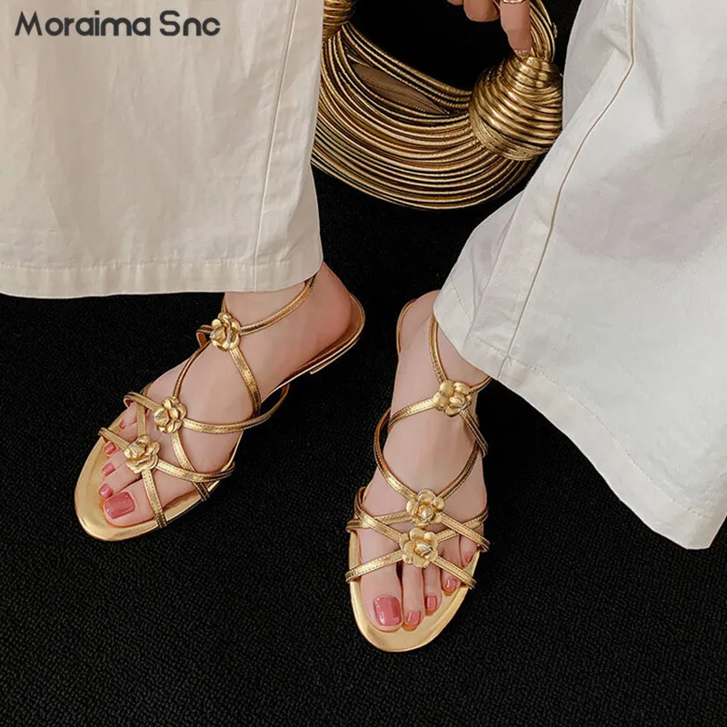 Flower Cross Thin Strap Sandals Round Toe Low Heel Summer Full Leather Fashion Sandals Gold Open Toe Temperament Women's Shoes
Flower Cross Thin Strap Sandals Round Toe Low Heel Summer Full Leather Fashion Sandals Gold Open Toe Temperament Women's Shoes