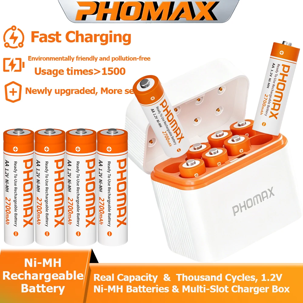PHOMAX AA NI-MH NiMH Rechargeable Battery & 8-slot Intelligent Fast Charging Box. 1.2V AA2700mAh Batteries For Electric Toys
PHOMAX AA NI-MH NiMH Rechargeable Battery & 8-slot Intelligent Fast Charging Box. 1.2V AA2700mAh Batteries For Electric Toys