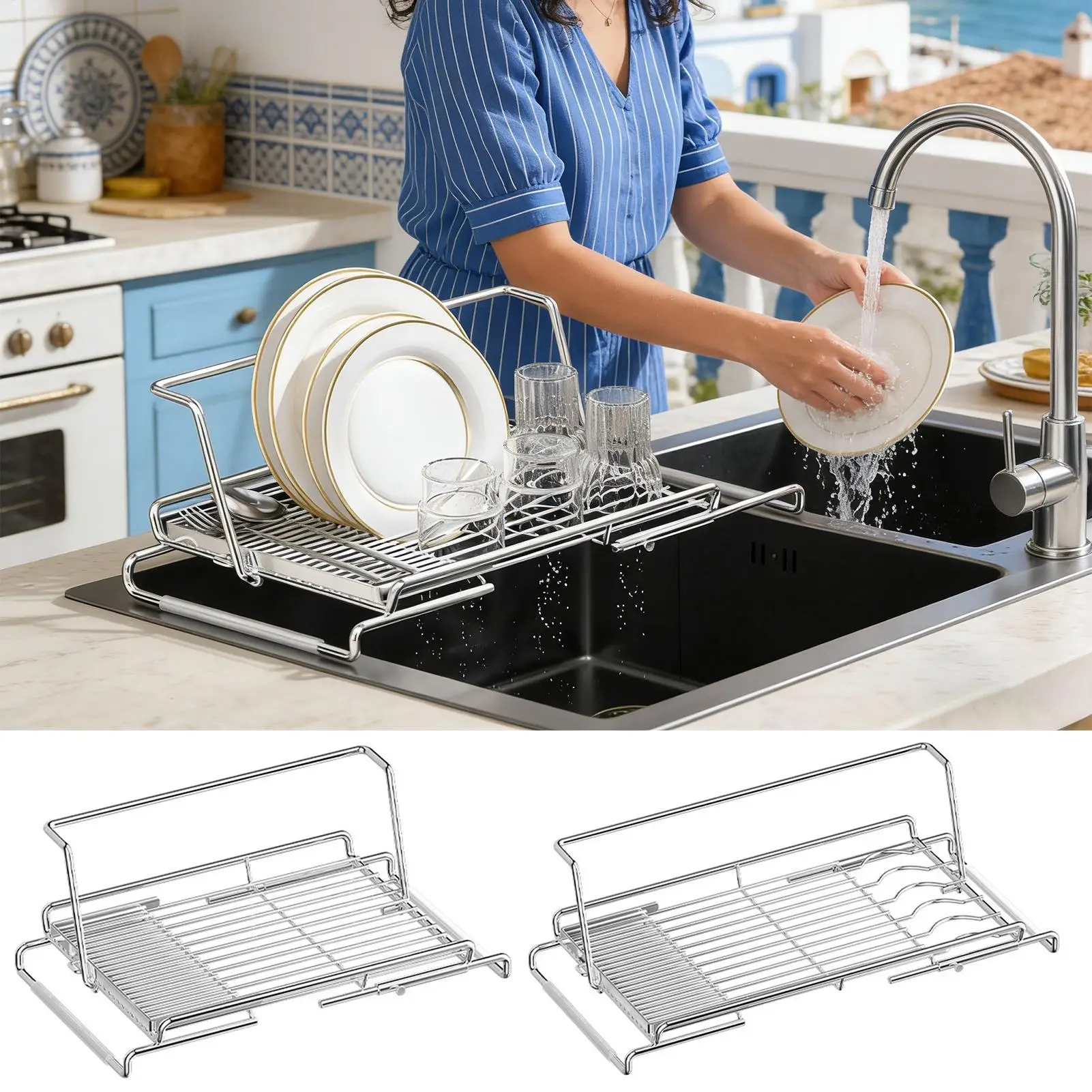 Телескопическая дренажная рама для водяного желоба над сушильной стойкой для раковины Расширяемый держатель для посуды из нержавеющей стали Стойка для сушки мочи
Телескопическая дренажная рама для водяного желоба над сушильной стойкой для раковины Расширяемый держатель для посуды из нержавеющей стали Стойка для сушки мочи