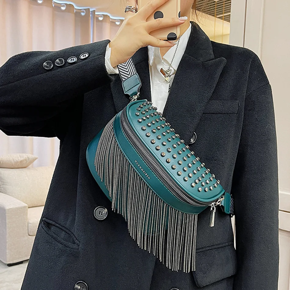 Luxury Woman Chest Bag Fashion Tassel Leather Large Capacity Crossbody Sling Women Waist Casual Rivet Design Travel Sac
Luxury Woman Chest Bag Fashion Tassel Leather Large Capacity Crossbody Sling Women Waist Casual Rivet Design Travel Sac
