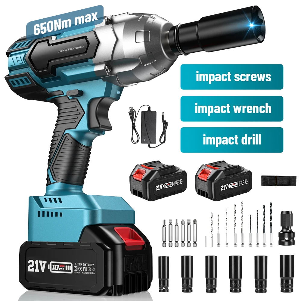 Seesii 3-in-1 Cordless Impact Wrench & Electric Drill & Screwdriver 1/2" 650N.m Brushless Impact Gun Kit with 2*4.0ah Batteries LED Light for Car Home
Seesii 3-in-1 Cordless Impact Wrench & Electric Drill & Screwdriver 1/2" 650N.m Brushless Impact Gun Kit with 2*4.0ah Batteries LED Light for Car Home