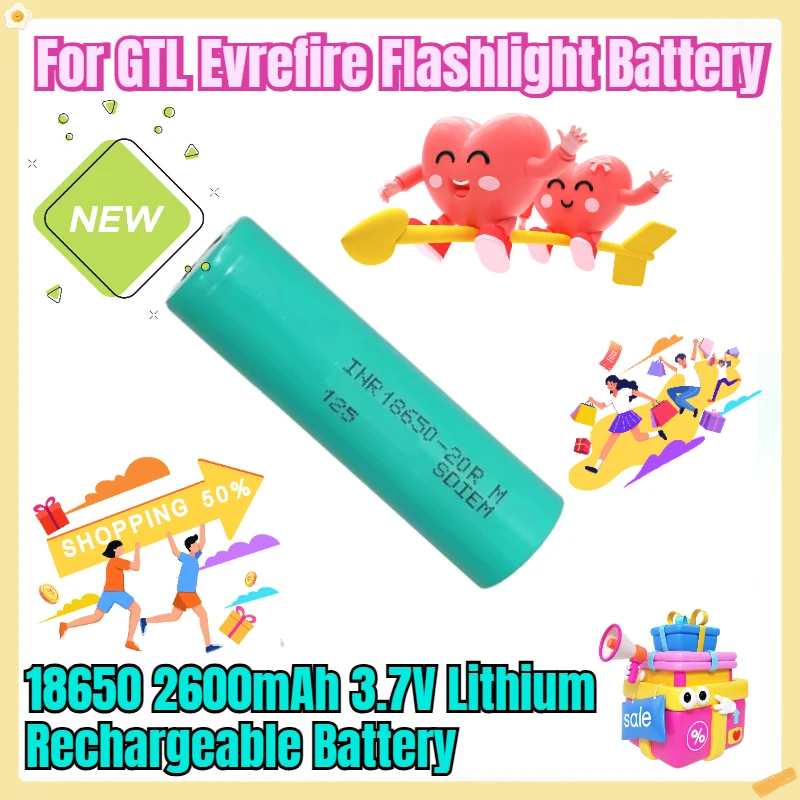 18650 2600mAh 3.7V Lithium Rechargeable Battery for GTL Evrefire Flashlight Battery 
18650 2600mAh 3.7V Lithium Rechargeable Battery for GTL Evrefire Flashlight Battery