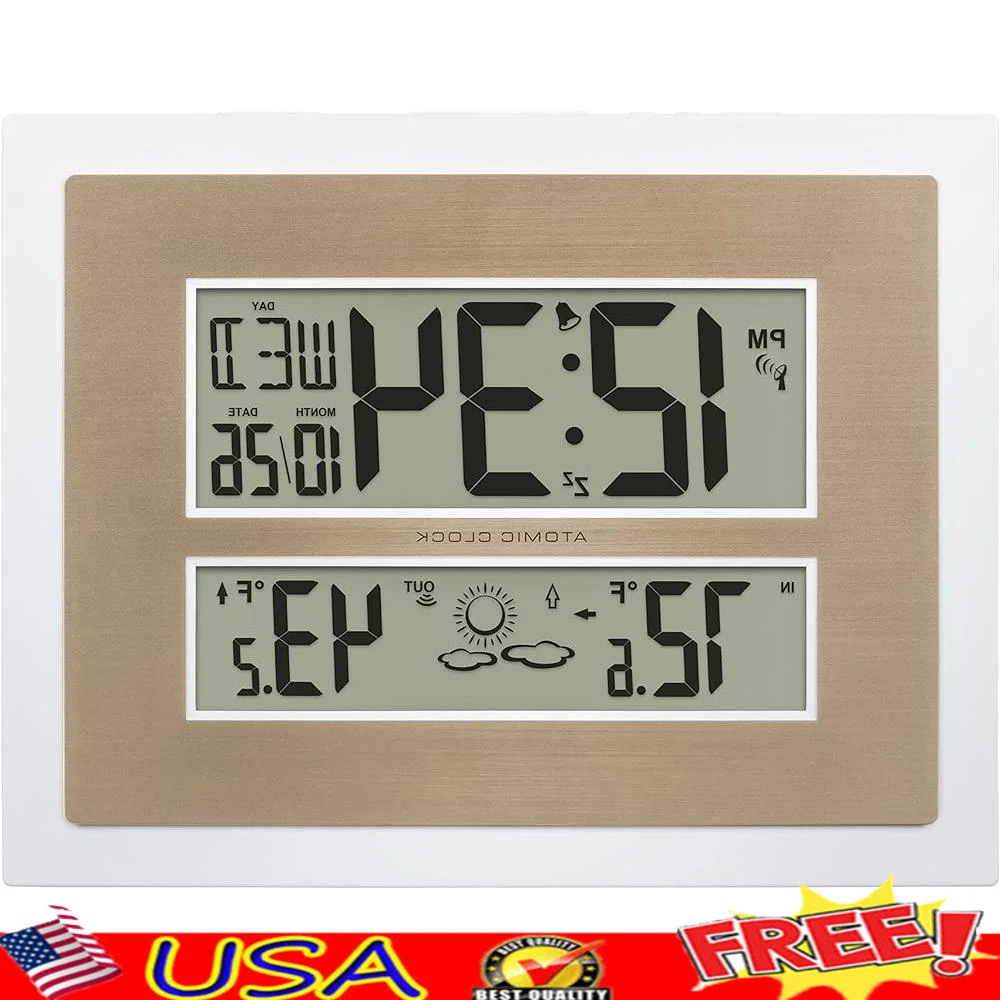 Atomic Digital Wall Clock Indoor Outdoor Temperature Forecast Alarm 12 24 Hour Multiple Time Zones Battery Powered Decorative
Atomic Digital Wall Clock Indoor Outdoor Temperature Forecast Alarm 12 24 Hour Multiple Time Zones Battery Powered Decorative