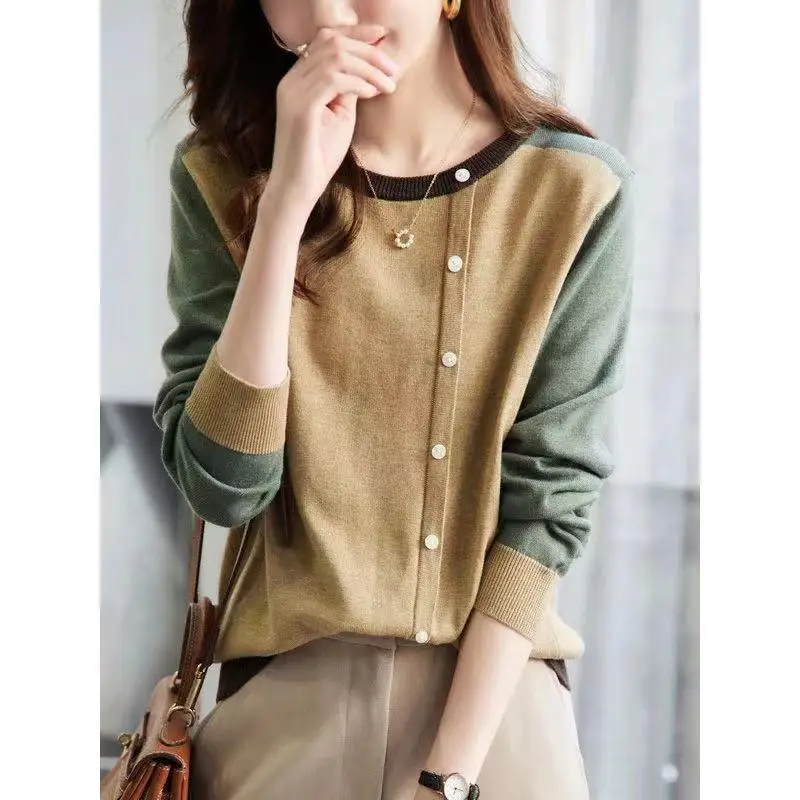 Spring Autumn Chic O-neck Long Sleeve Knit Pullovers Women Clothing Casual Loose All-match Patchwork Top Office Lady Y2k Sweater
Spring Autumn Chic O-neck Long Sleeve Knit Pullovers Women Clothing Casual Loose All-match Patchwork Top Office Lady Y2k Sweater