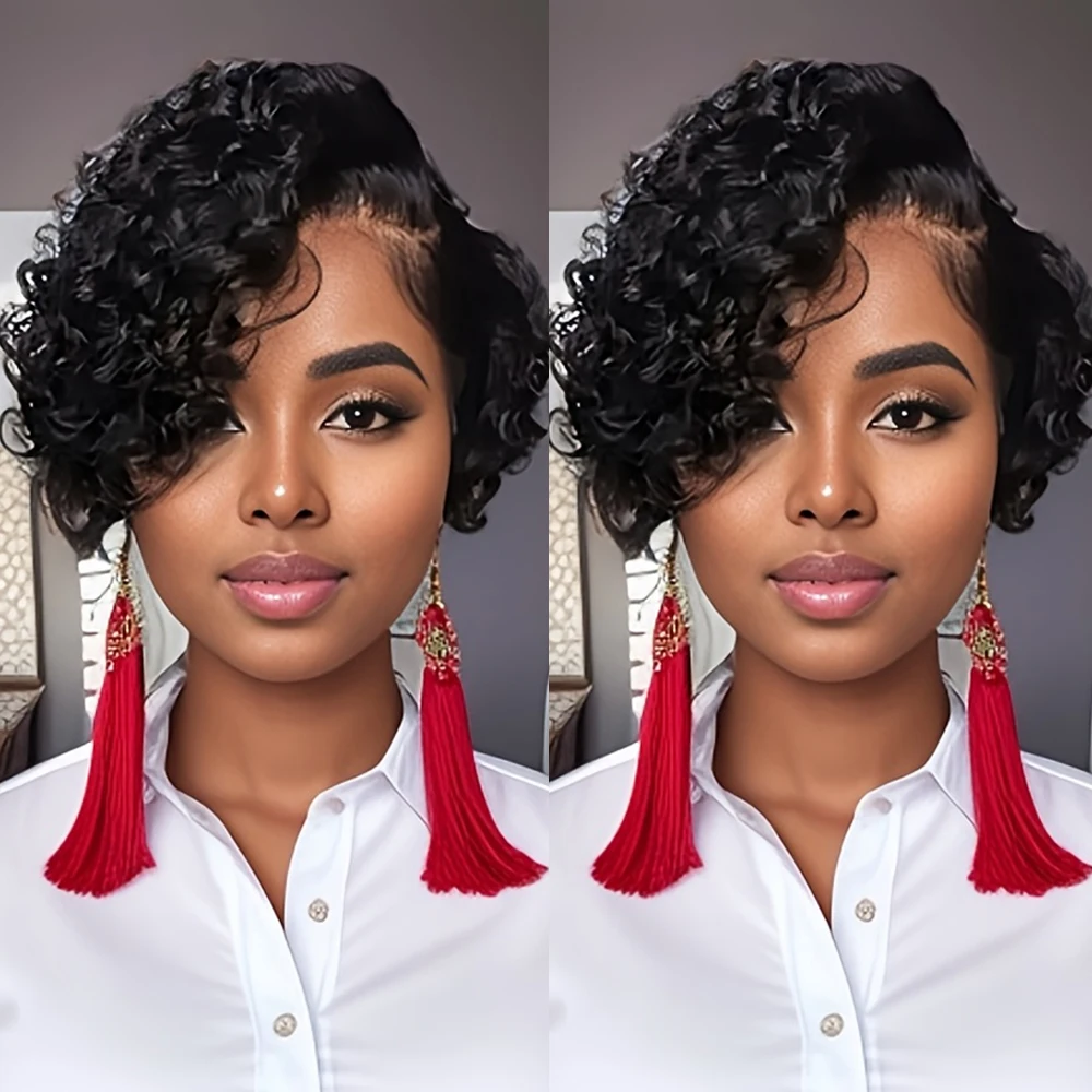 Short Bob Wig Pixie Cut Black Color Curly Human Hair Wigs For Women 13x4x1 T part lace Deep Wave Lace Wig
Short Bob Wig Pixie Cut Black Color Curly Human Hair Wigs For Women 13x4x1 T part lace Deep Wave Lace Wig