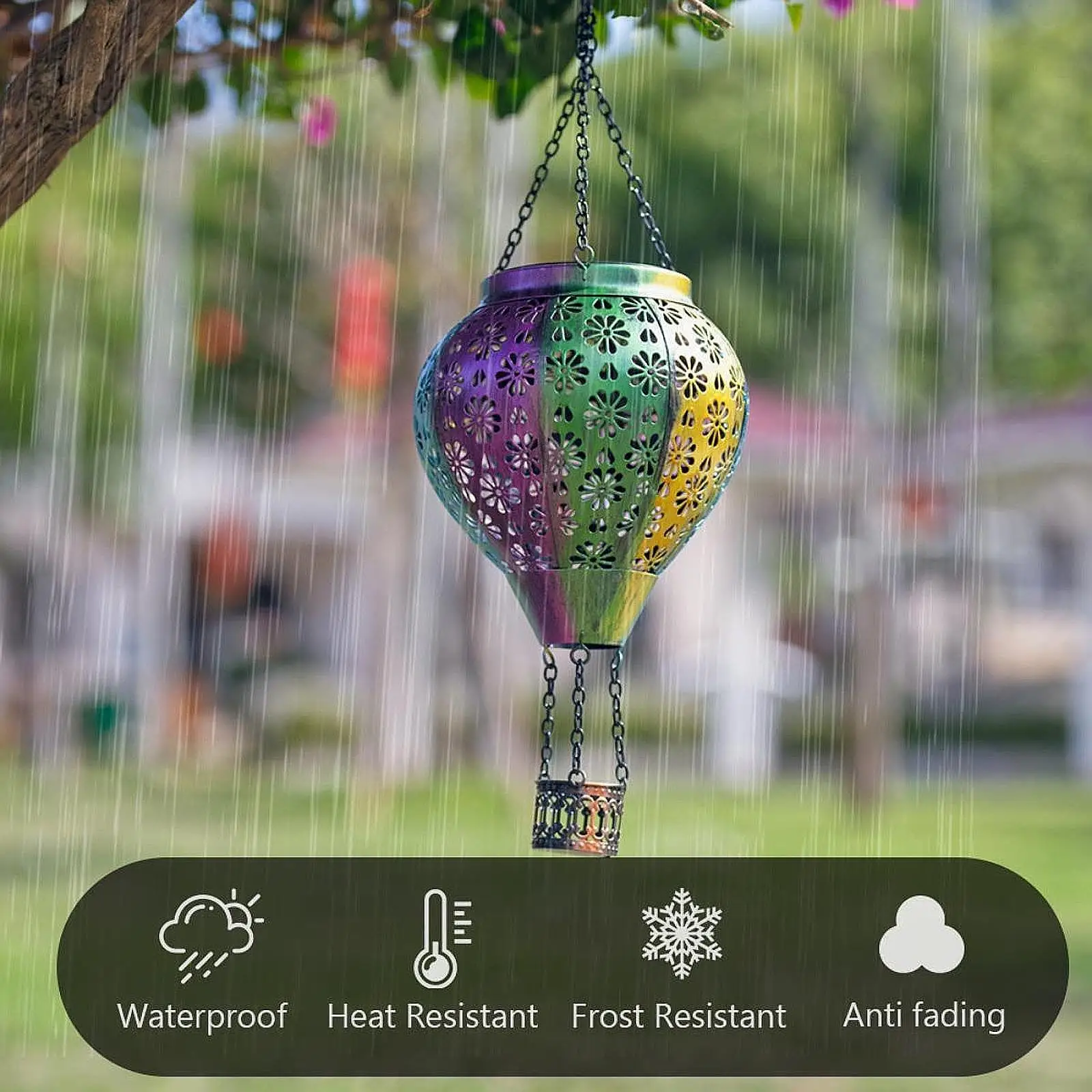 Solar Hot Air Balloon Lantern Flower Hollow Out Iron Craft Practical Hanging Solar Lantern Waterproof for Lawn Garden Patio Yard
Solar Hot Air Balloon Lantern Flower Hollow Out Iron Craft Practical Hanging Solar Lantern Waterproof for Lawn Garden Patio Yard