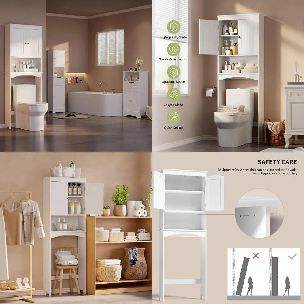 Белый напольный шкаф над унитазом с регулируемой полкой и двойными дверцами, компактный органайзер для ванной комнаты
Белый напольный шкаф над унитазом с регулируемой полкой и двойными дверцами, компактный органайзер для ванной комнаты