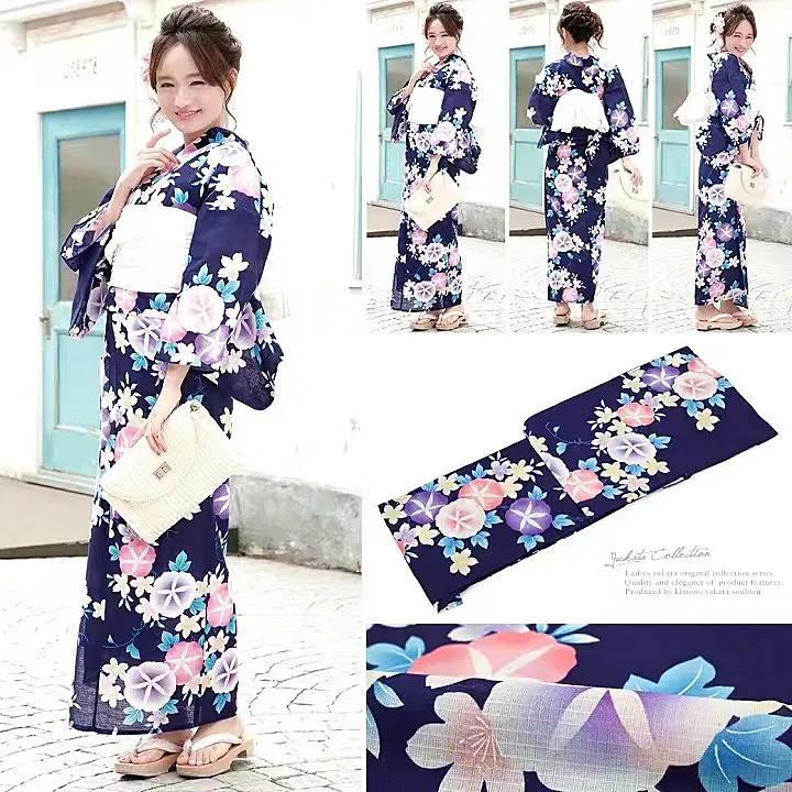 Japanese Traditional Kimono Yukata Women's Formal Clothing Pure Cotton Style Blue Retro Shooting Travel Cos Clothing
Japanese Traditional Kimono Yukata Women's Formal Clothing Pure Cotton Style Blue Retro Shooting Travel Cos Clothing