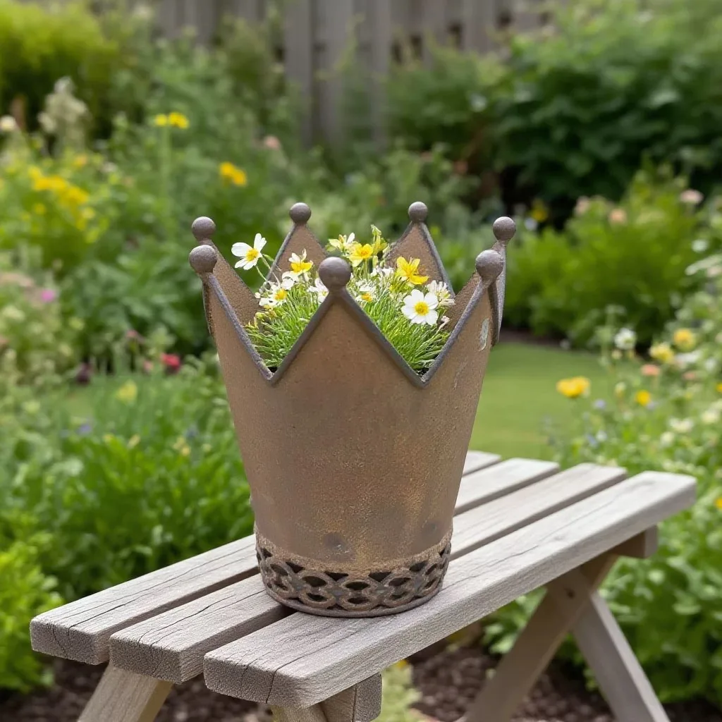Rustic Crown Shaped Metal Planter, Decorative Garden Flower Pot with Ornate Base, Vintage Distressed Finish, 2 Pieces
Rustic Crown Shaped Metal Planter, Decorative Garden Flower Pot with Ornate Base, Vintage Distressed Finish, 2 Pieces