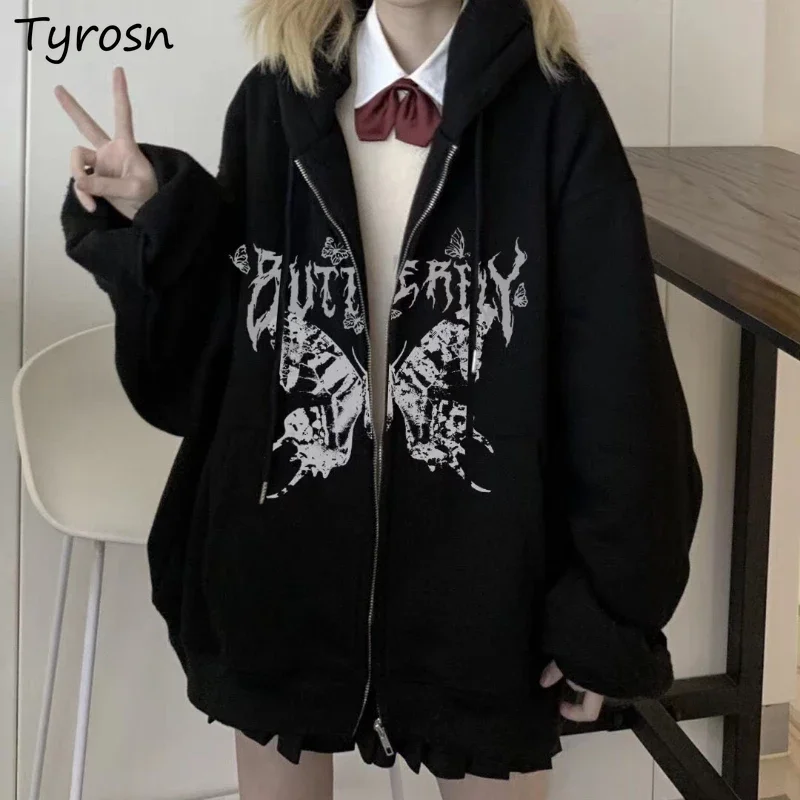 European Style Hoodies Women Baggy Butter-fly Printing Cool Gothic Personality Couple Streetwear Hooded Fashion Zip-up Outwear
European Style Hoodies Women Baggy Butter-fly Printing Cool Gothic Personality Couple Streetwear Hooded Fashion Zip-up Outwear