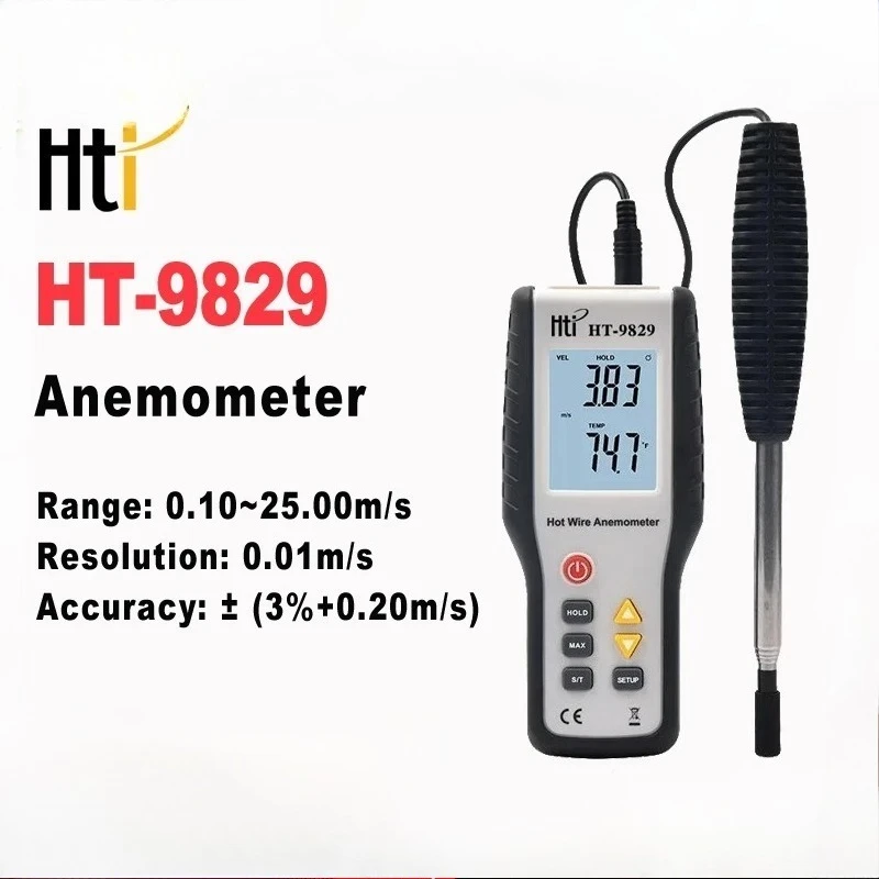 Hti HT-9829 High Sensitivie Digital Portable Wind Speed Meter Hot Wire Thermal Anemometer Anemometro Measuring Instruments
Hti HT-9829 High Sensitivie Digital Portable Wind Speed Meter Hot Wire Thermal Anemometer Anemometro Measuring Instruments