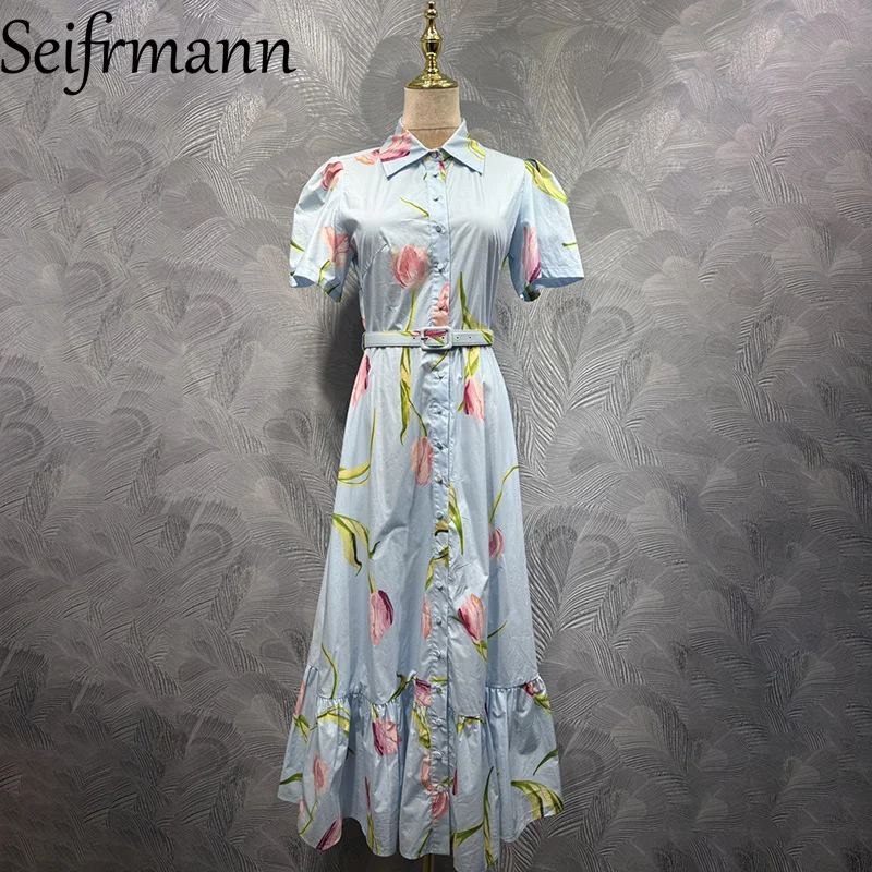 Seifrmann 2026 Summer Women's New Fashionable Collar Short Sleeve Cotton Printed Waist cinching Long Dress
Seifrmann 2026 Summer Women's New Fashionable Collar Short Sleeve Cotton Printed Waist cinching Long Dress