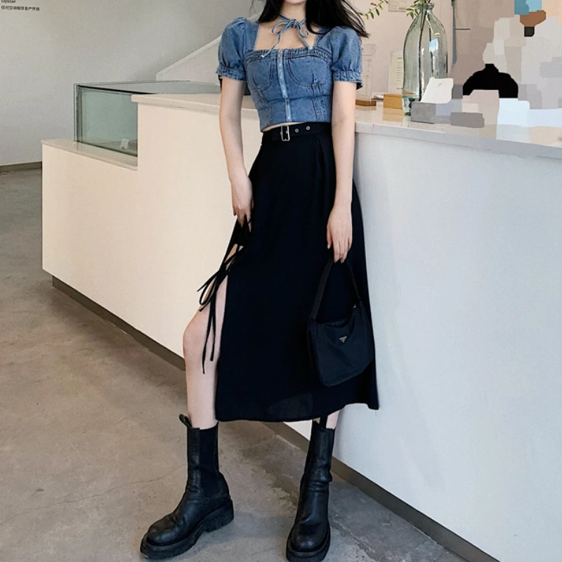 Черные юбки-миди, женские летние темпераментные боковые разрезы, простая праздничная корейская модная одежда, универсальная классическая повседневная сексуальная одежда Falda
Черные юбки-миди, женские летние темпераментные боковые разрезы, простая праздничная корейская модная одежда, универсальная классическая повседневная сексуальная одежда Falda