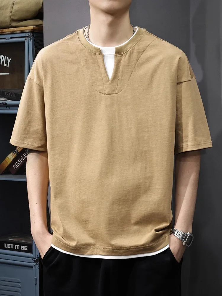 Retro V-Neck Men's T-Shirt Loose Cotton Five-Quarter Sleeve Breathable Casual Style Standard Fit Summer New Arrival
Retro V-Neck Men's T-Shirt Loose Cotton Five-Quarter Sleeve Breathable Casual Style Standard Fit Summer New Arrival