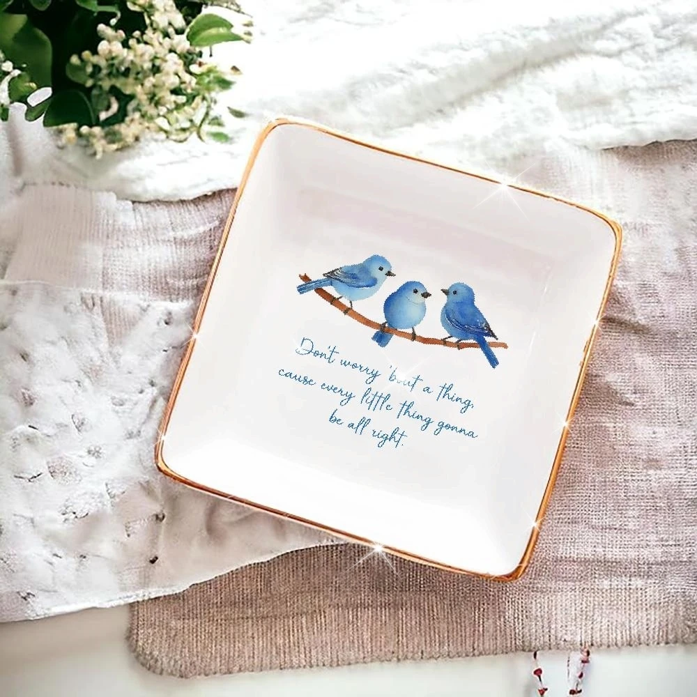 Ceramic for Blue Bird & Branch Decorative Tray with Turquoise Cursive "Don't Worry" Message - White Jewelry Organizer Dish, Key
Ceramic for Blue Bird & Branch Decorative Tray with Turquoise Cursive "Don't Worry" Message - White Jewelry Organizer Dish, Key
