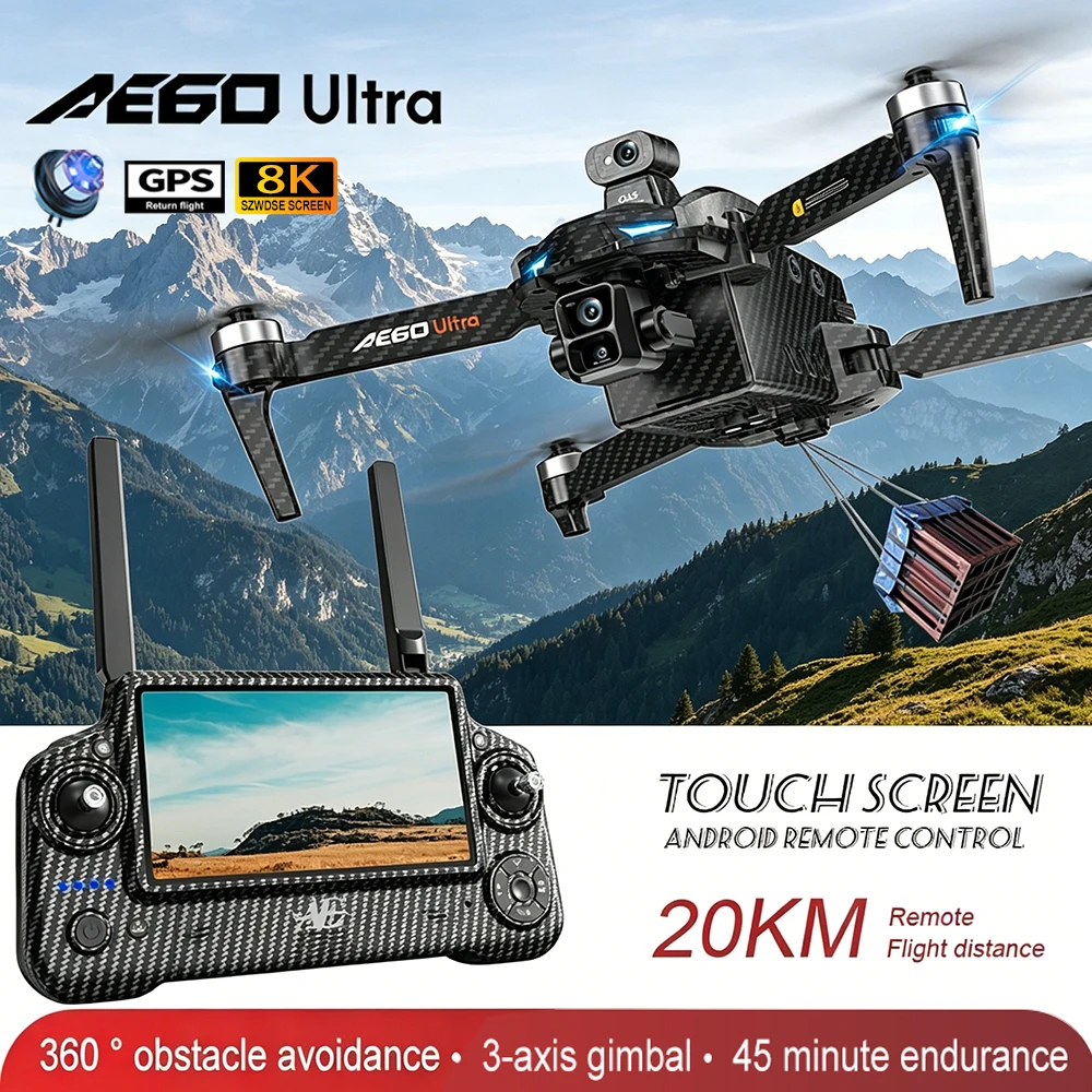 AE60 Ultra Professional GPS Drone 8K Camera 3-axis Gimbal With Screen Remote Control Brushless Obstacle Avoidance Quadcopter Toy
AE60 Ultra Professional GPS Drone 8K Camera 3-axis Gimbal With Screen Remote Control Brushless Obstacle Avoidance Quadcopter Toy